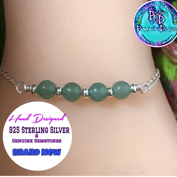 Green Aventurine Sterling Silver Bracelet- Genuine Green Aventurine Bracelet - Picture 1 of 5